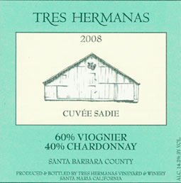 <strong>2008 Cuvee Sadie (Santa Barbara County, 60% Viognier, 40% Chardonnay)  </strong>
A very nice, elegant blend that shows plenty of creamy, oaky richness of pineapples, Meyer lemon, white flowers and ripe green apples, but also a crisp streak of acidity and minerality of limestone that provides grounding and balance.