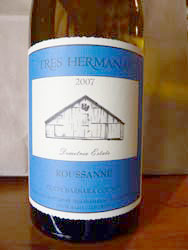 <strong>2007 Roussanne (Demetria Vineyard)  </strong>
We sourced the Roussanne for this single varietal blend from Demetria Estate. It is aged on its gross lees in two-year-old oak barrels. There is just a whisper of a kiss of oak in the wine. We let some barrels ferment native (wild yeast), which has created an incredible untamed animal character in this wine. Even though it has this spunky aspect, it is delicate with soft flavors of cinnamon. 